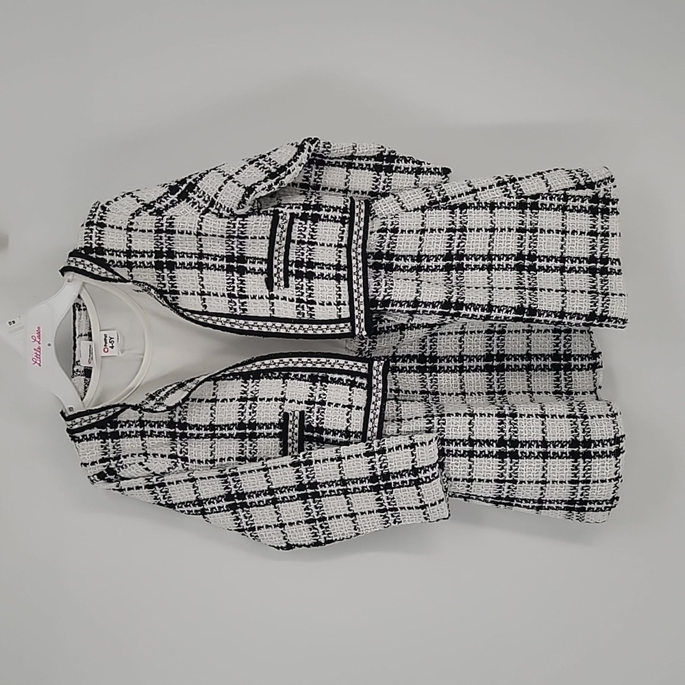 Toddler Girl 5-6 year old Black White Plaid Elegant Winter Dress Set